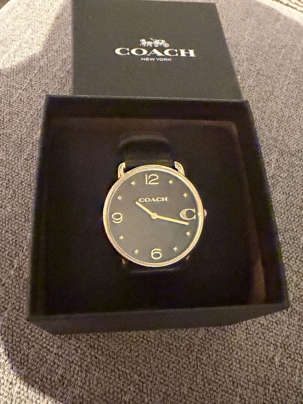 NWT Coach Elliot 36mm Black Leather Gold Tone Watch 14504245